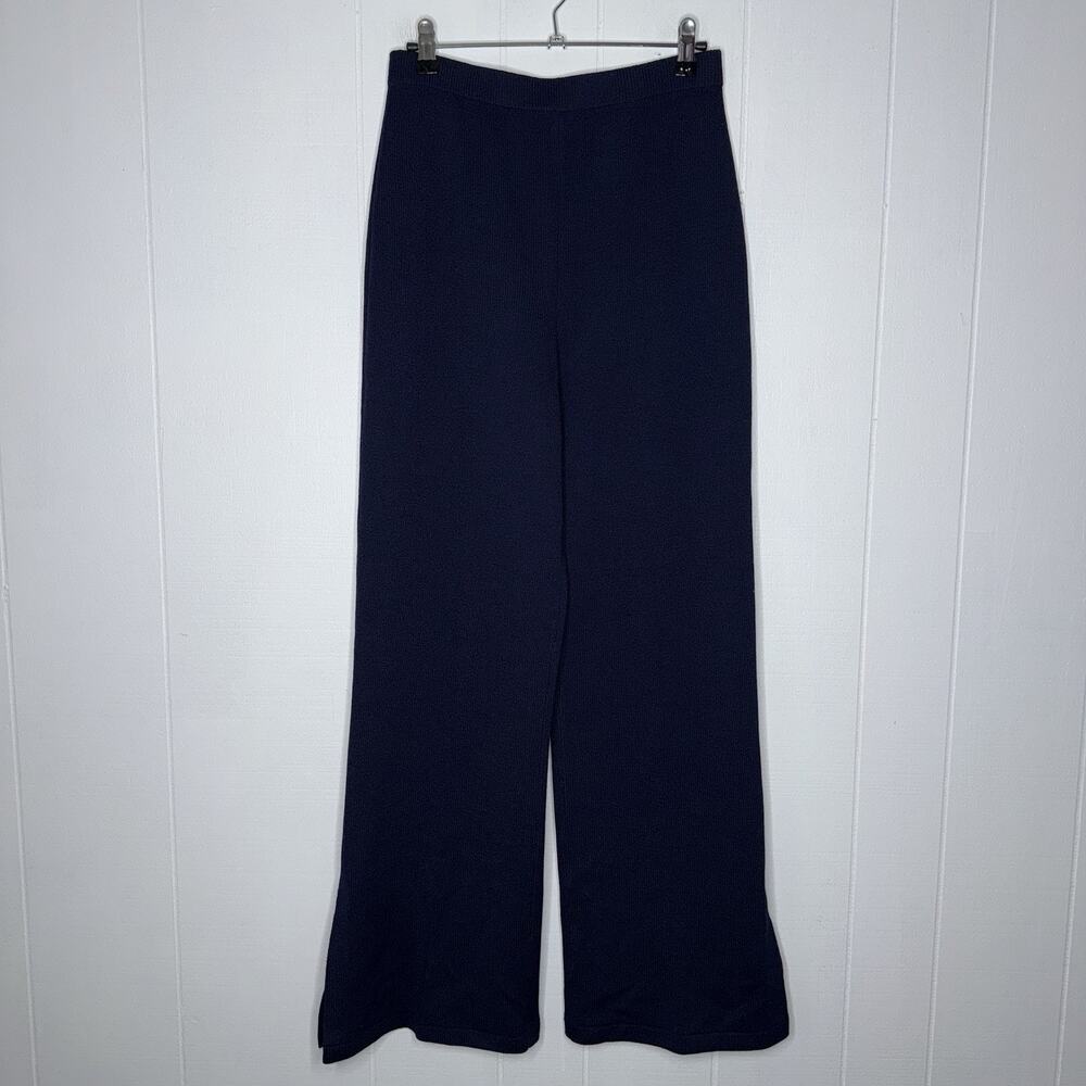 St. John Evening Women’s Santana Knit Wide Flare Pants With Side Slit Blue 6